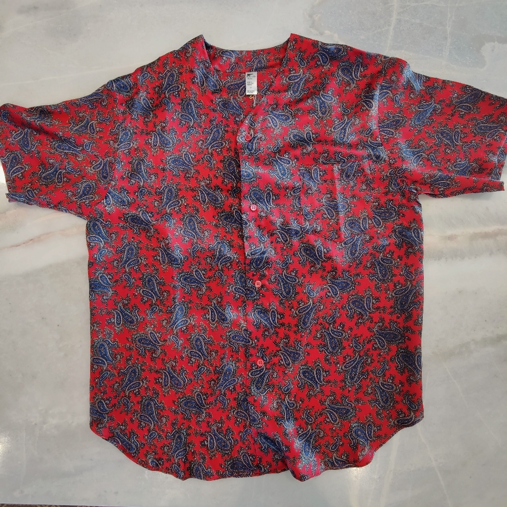 NWT Silk Pajama Set- Short Sleeves + Pants | Men's Vintage Asian Print PJ - Picture 2 of 8